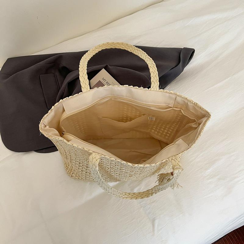 Nuova Borsa a Spalla Semplice in Paglia di Grande Capacità da Donna alla Moda e Versatile Borsa a Tracolla per la Spiaggia e per il Pendolarismo