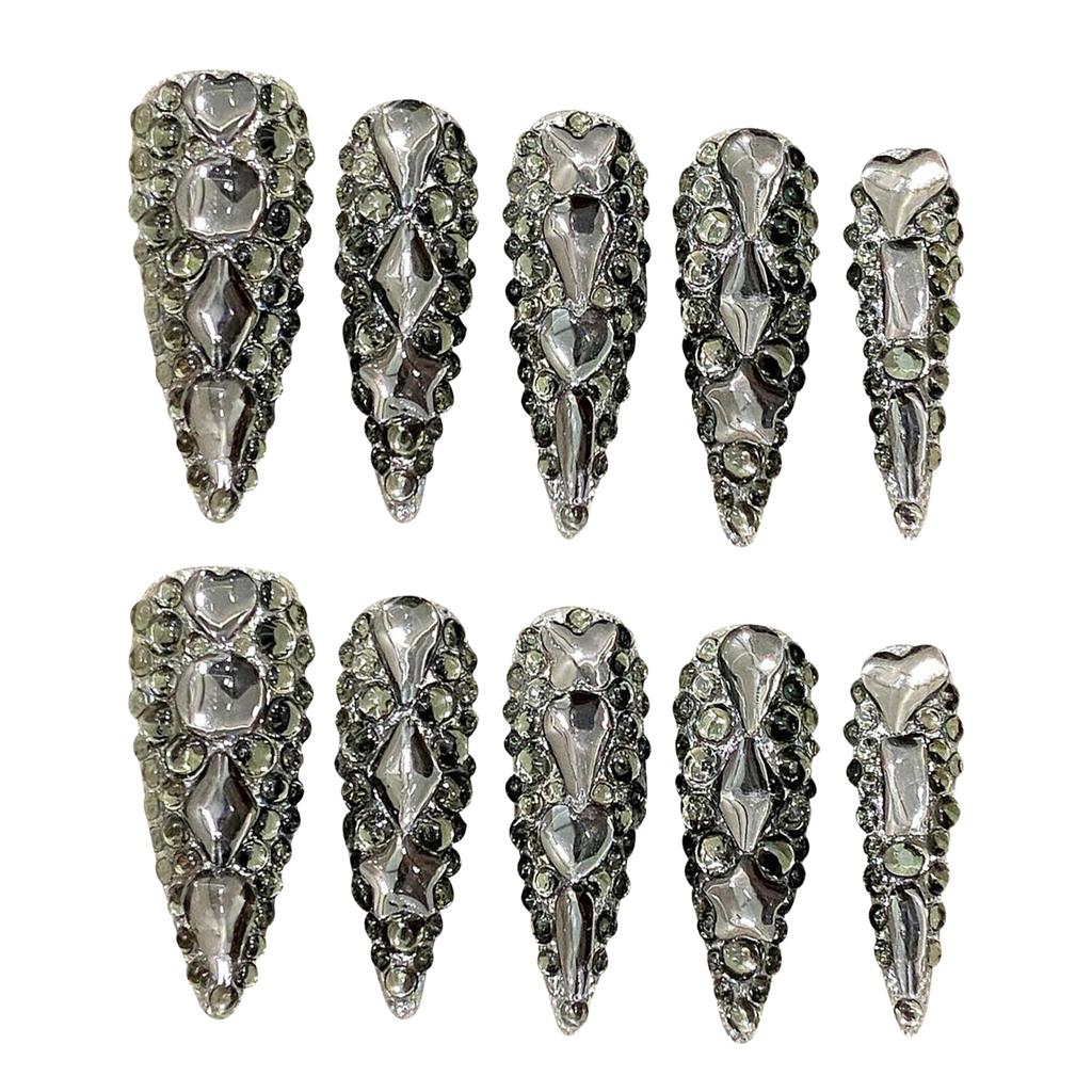 Full Rhinestone Decor Resin Nail Extension Chip-Proof Smudge-Proof Fake Nails for Women and Girl Nail Salon
