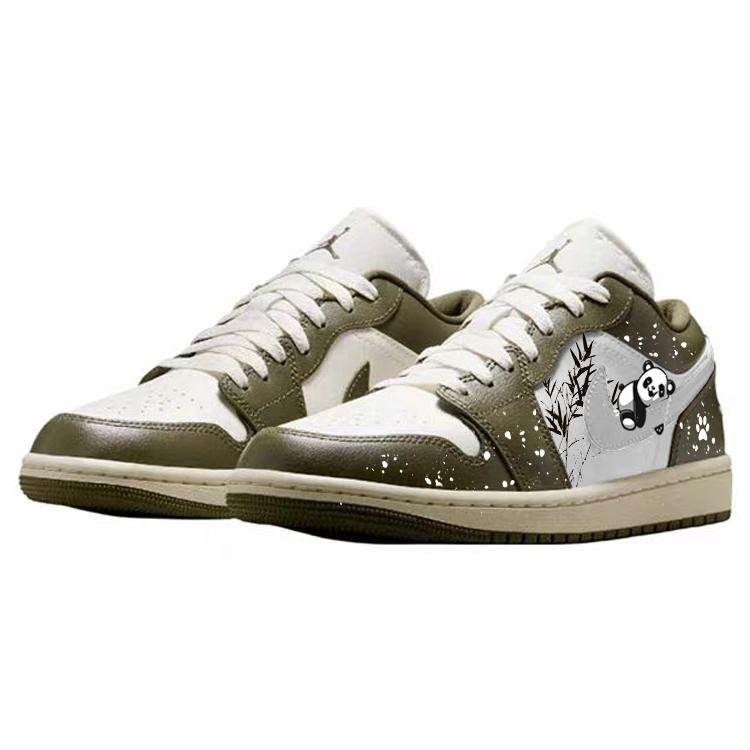 Jordan Air Jordan 1 Bamboo Grove Panda Slip Resistant Abrasion Resistant Low top Vintage Basketball Shoes Unisex DC0774-122(Team181-)