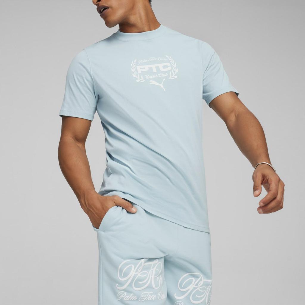 Puma X Palm Tree Crew Letter Print Casual Pullover Short Sleeve T-Shirt Men T-Shirt Light-Blue 624726-22