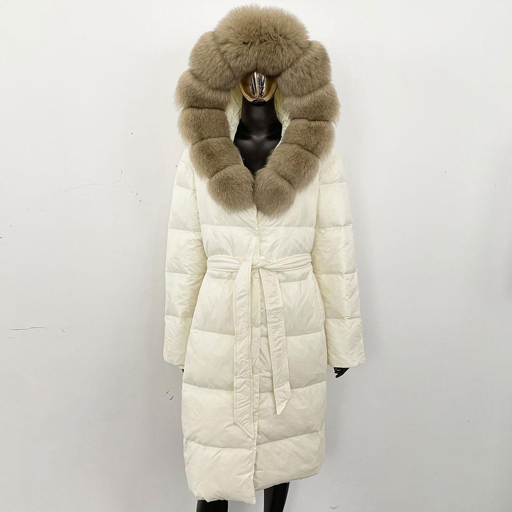 OFTBUY Winter Women Coat Real Fox Fur Collar Hooded Jacket Thick Warm Autumn Hat Detachable X-long White Duck Down Overwears