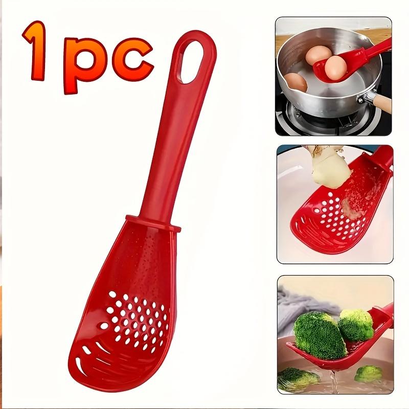 

Новая многофункциональная кулинарная ложка, ложка-дуршлаг, ложка-сито, скиммер, ложка с прорезями, для слива, для пюрирования картофеля, пресс для чеснока, кухонная красный