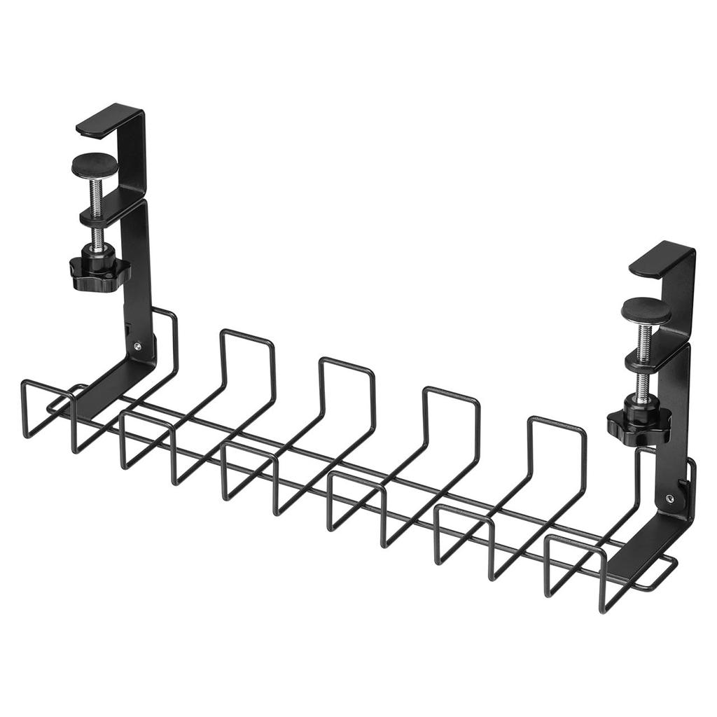 Sanwa Direct Cable Tray, 42cm Wide, Under-Desk, Clamp Mount, Wire Type, 2kg Weight Capacity, Cable Organizer, Cable Rack, Wiring Organization, Black,