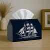 1pc Classic Nautical Vintage Tissue Box | Polyester Sailing Ship Ocean Night-Fabric Napkin Storage Organizer for Kitchen, Car, Elegant Decorative Box,