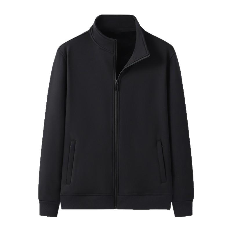 Unisex Fleece-Lined Stand Collar Zipper Sweatshirt - Casual Long-Sleeved Cardigan for Construction Workers
