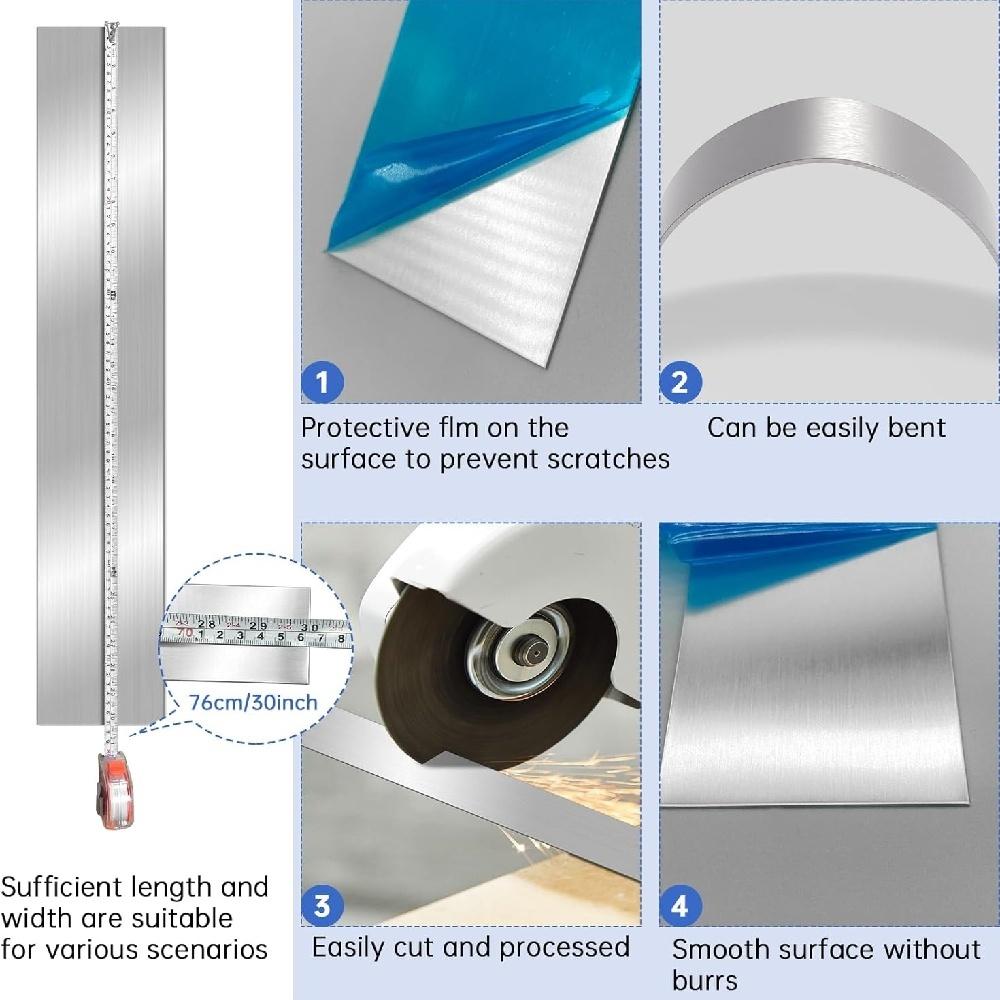 1pc 76cm/29.92in 304 Brushed Stainless Steel Finishing Sheet Metal Gap Filler Trim Strip Metal Trim for Home Kitchen Tool Silver
