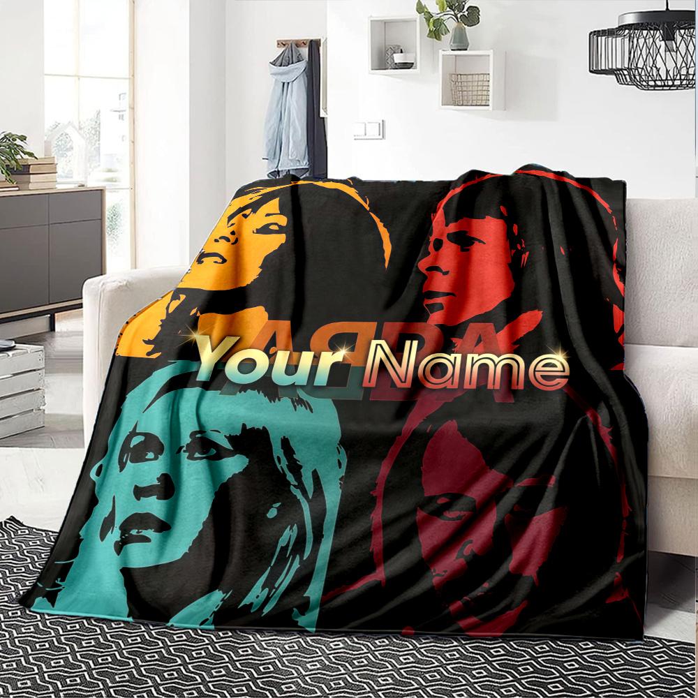 1PC Abba Custom Name Patterned Flannel Blanket Suitable For All Seasons For Home Decor Warmth And Comfort Gifts Holiday Present