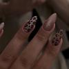 24pcs Pink Cat Eye Fake Nails with Black Dot Printed False Nails Full Cover Wearable Sweet Korean Almond Press On Nails Tips