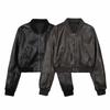 Damen-Bomberjacke im Vintage-Stil aus Kunstleder