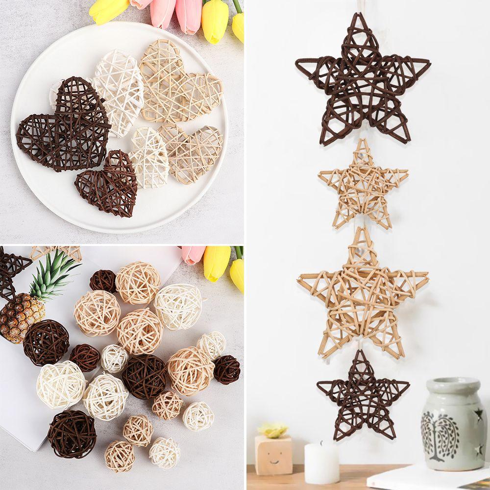 Hanging Pendants Christmas Tree Ornament Rattan Ball Heart Stars Home Decorations Wood Coffee White