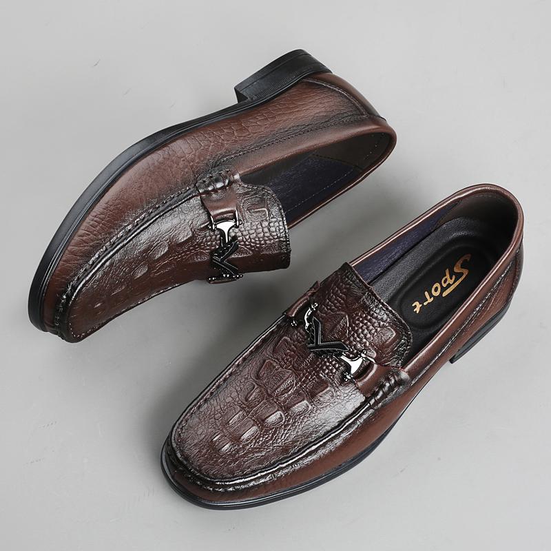 Fashion Genuine Leather Metal Buckle Loafers Male Slip on High End Business Formal Work Shoes Men's Moccasins Breathable Casual Shoes