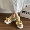 Fairy Wind Bow Sandals Female 2025 New Summer Wear Thick Sole Heightening Skirt Beach Roman Shoes