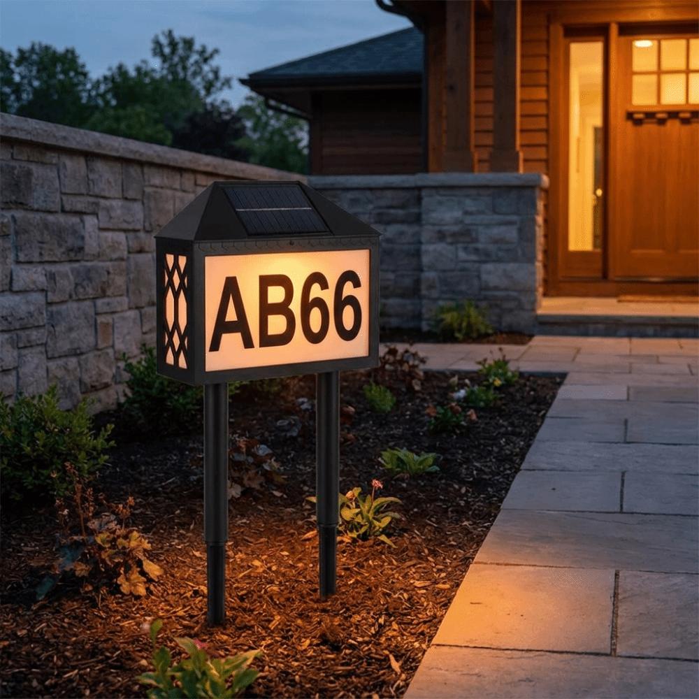 Dual Use Installation Solar LED Address Number Light Wall Mount Stake In-Ground House Marker Lamp Built-In Solar Panel