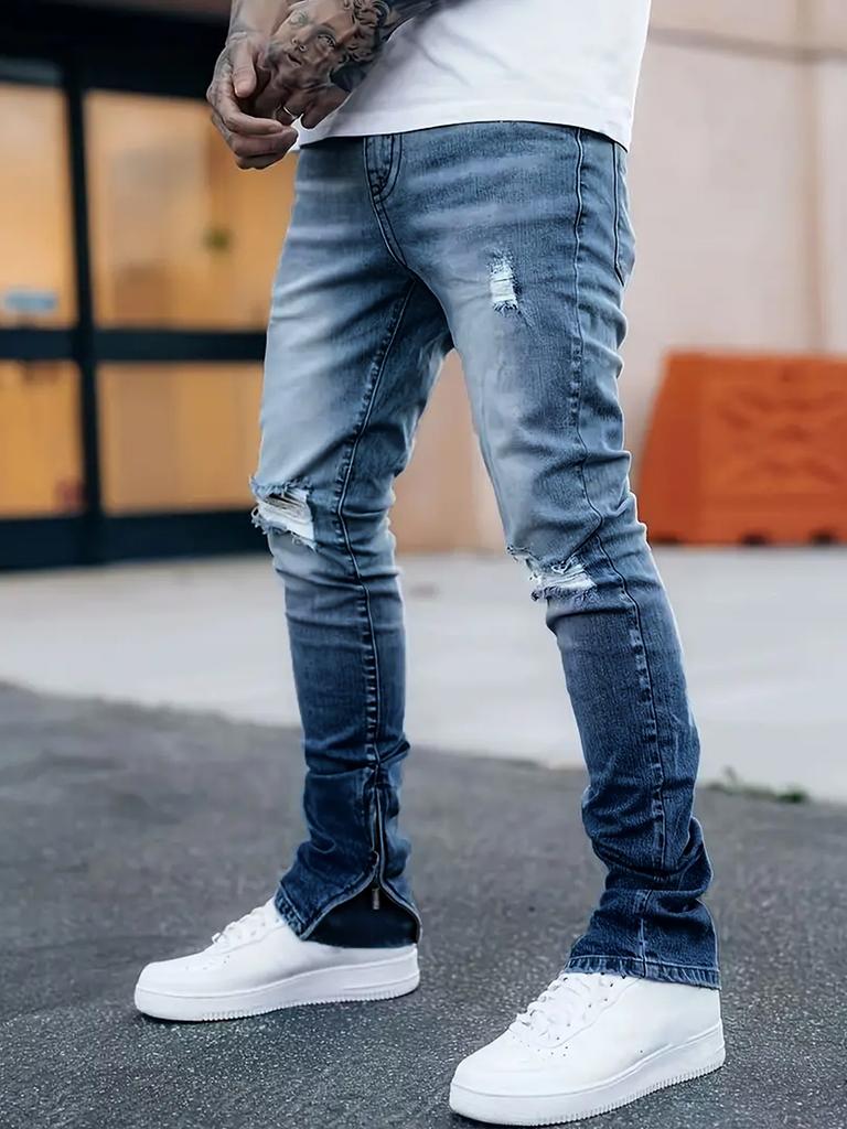 Fußoffener Reißverschluss Hohe Qualität 4 Farben Wasser-Ripped Jeans Herren Gerade Hosen