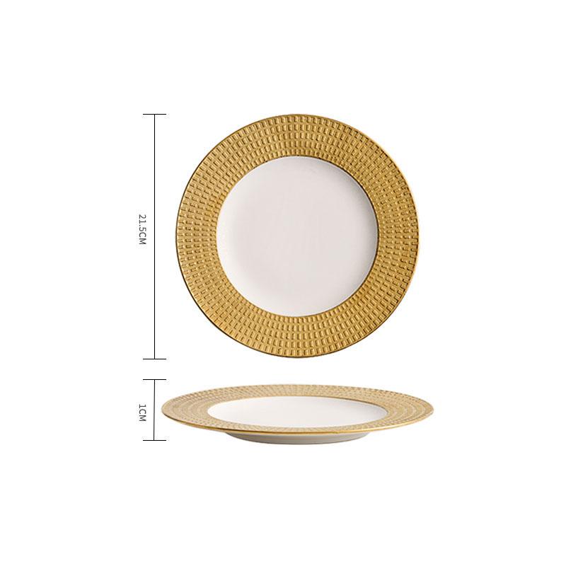Relief Textured Ceramic Shallow Plate White Gold Steak Plate Pasta Plate Dessert Dish Snack Plates Hotel Creative Tableware
