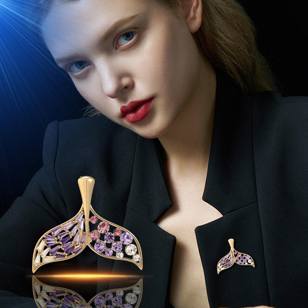 Spille da Donna Moda Viola Coda di Pesce Spille Per Donne Lusso Colore Oro Lega Zircone Spilla Spille di Sicurezza