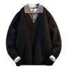 2024 Men's Autumn/Winter American Retro V-Neck Cardigan Sweater - Casual Solid Color Knitwear