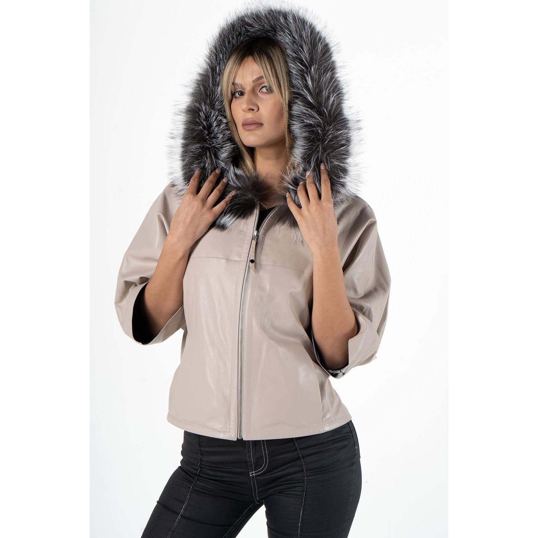 

Двустороннее женское пальто из натуральной кожи летучая мышь бежевое