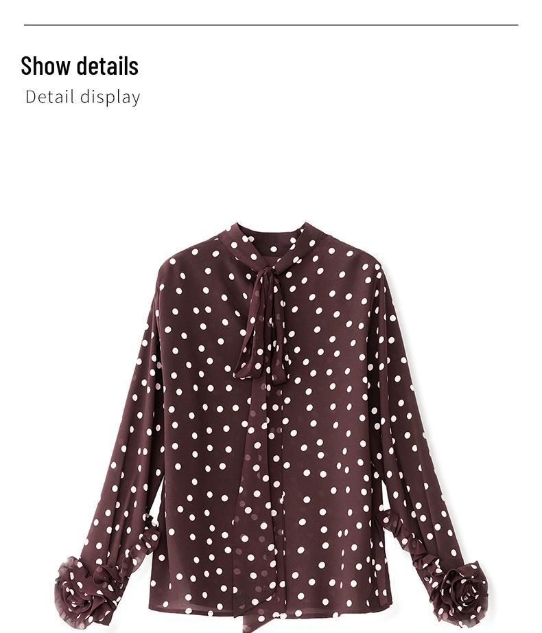 Elegant French Polka Dot Chiffon Bow Shirt - Early Spring Style