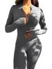 Women's Ribbed Elastic Slim-fit Long Sleeve Sport Yoga Jumpsuit with Invisible Zipper