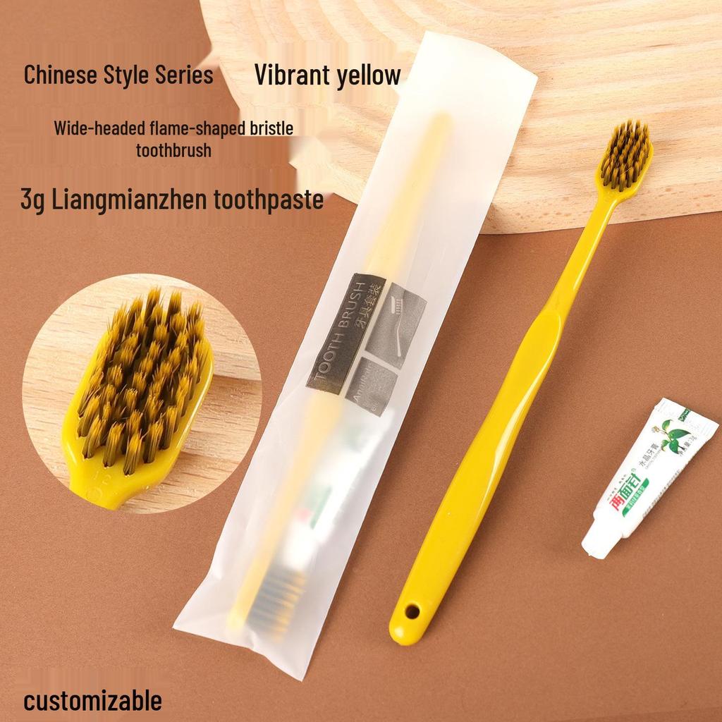 Chinese Style Soft Bristle Toothbrush & Toothpaste Set - High-End Disposable Toiletries