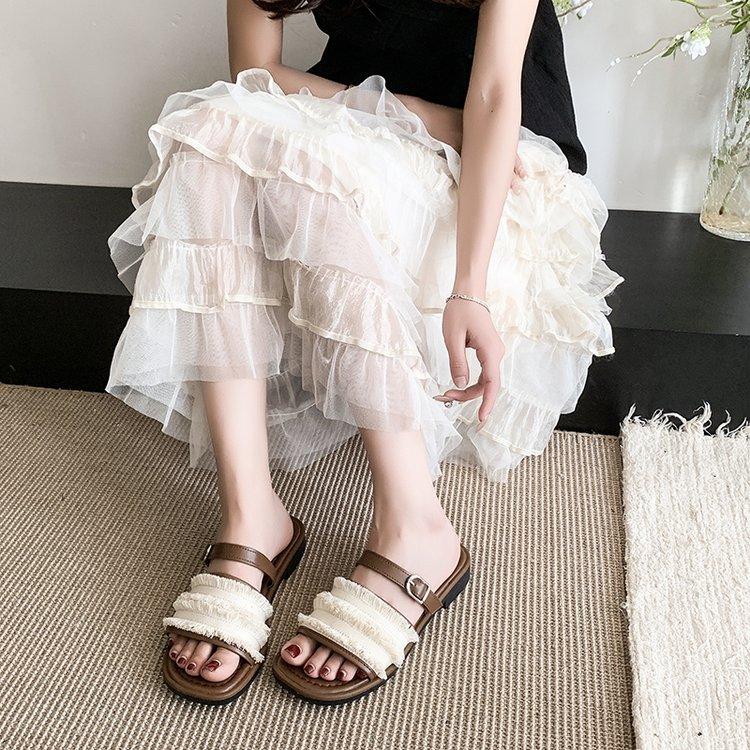 

[youshilai] One-word thick-heeled slippers wear 2025 new summer Xiaoxiangfeng beach cool slippers women 41