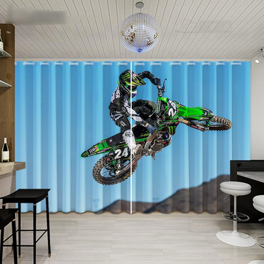 2PCS Cool Motorcycle Boys Dormitory Curtain Living Room Floor-to-ceiling Windows Motorcycle Club Studio Windows Cortinas Drape