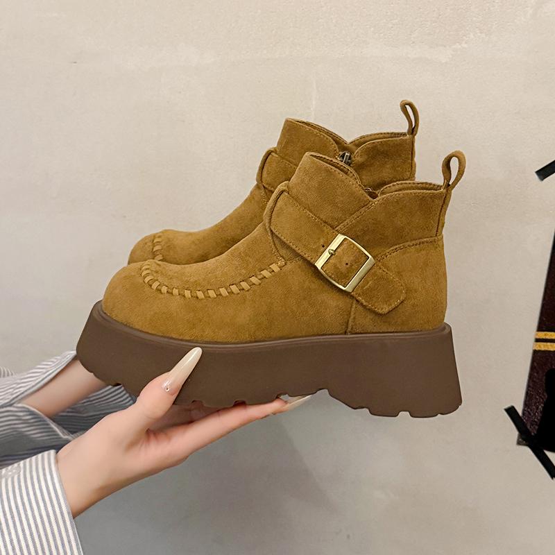 Fashion Women Ankle Boots Flats Platform Shoes Suede Winter New 2025 Trend Casual Sneakers Fashion Snow Boots Walking Woman Botas Mujer