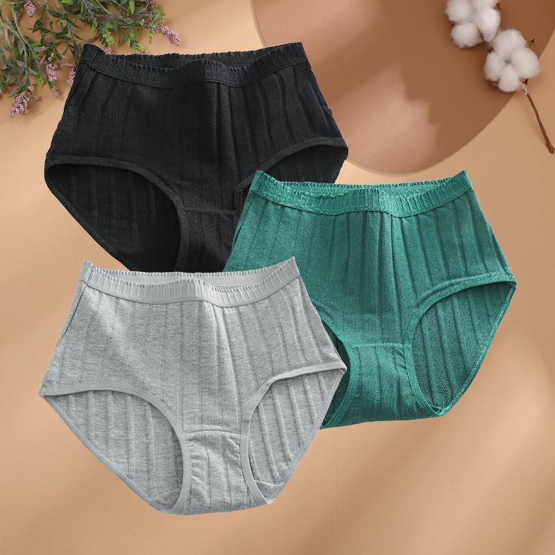 3Pcs/Set Women S-3XL Seamless Cotton High Rise Briefs Solid Color Stripe High Quality Panties Female Cozy Big Size Sexy Lingerie