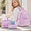Cartoon Backpack Set 3-Piece Large Capacity School Bag with Lunch Pouch for Kids Girls Boys Elementary Students