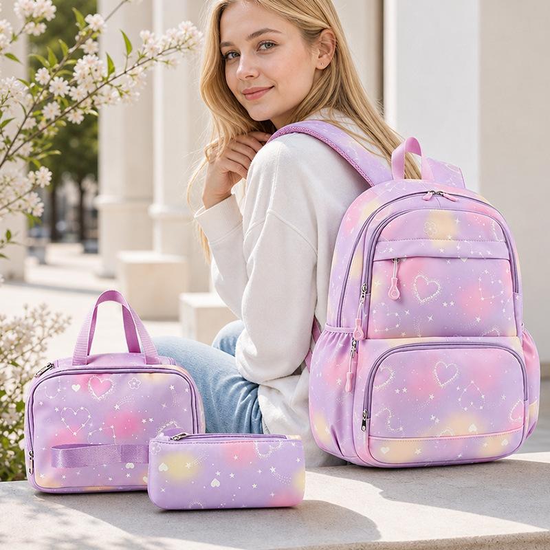 Cartoon Backpack Set 3-Piece Large Capacity School Bag with Lunch Pouch for Kids Girls Boys Elementary Students