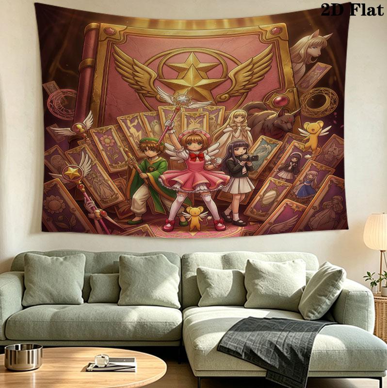Cardcaptor Sakura Wall Tapestry Aesthetic Wall Hanging Printed Fabric Blanket Decorative Tapestries For Bedroom Living Room Home Decor