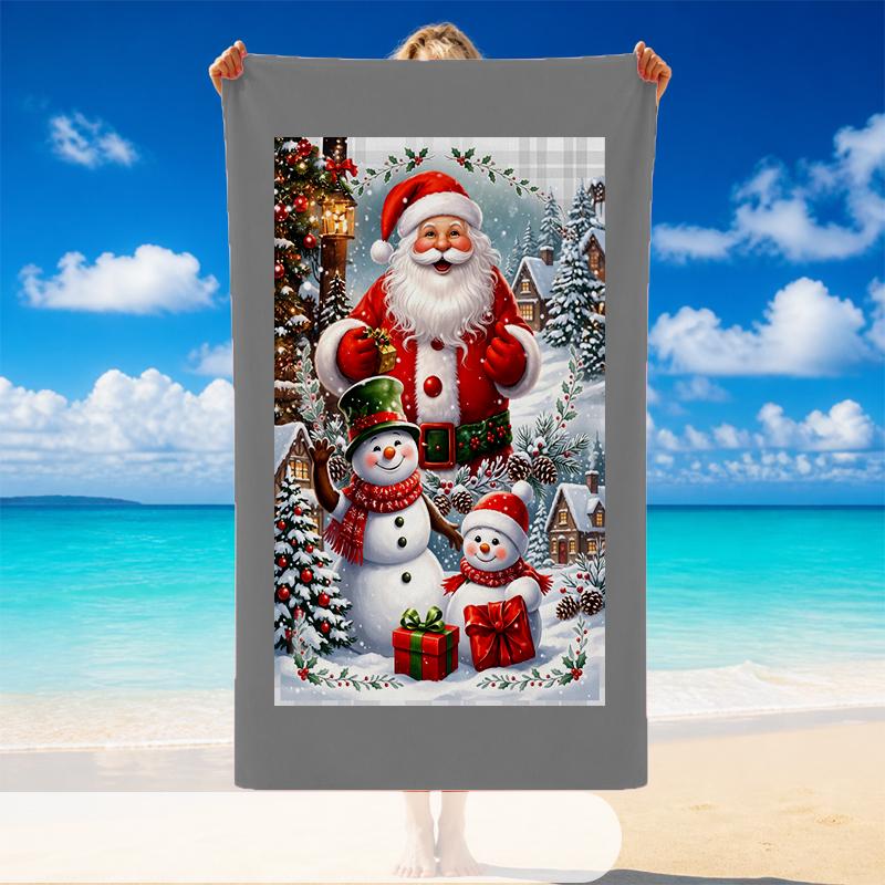 Christmas Printed Beach Towel Soft Quick Dry For Indoor Outdoor Home Use Holiday Gift