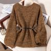 Women's Loose Fit Round Neck Long Sleeve Wool Blend Knitted Top