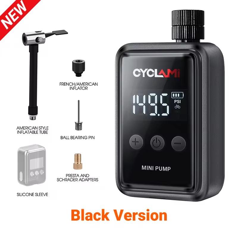 CYCLAMI HW125 Bicycle Electric Inflation Pump Mini Portable 150Psi High Pressure Air Inflator HW-125 Black