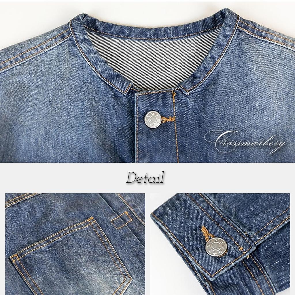 Crossmarberry Collarless Denim Plus Loose Denim Denim Korean Women's Jacket, Size, Fall/Winter, Navy, Fit, Blouson, Jacket, Oversized, Style, Cute,