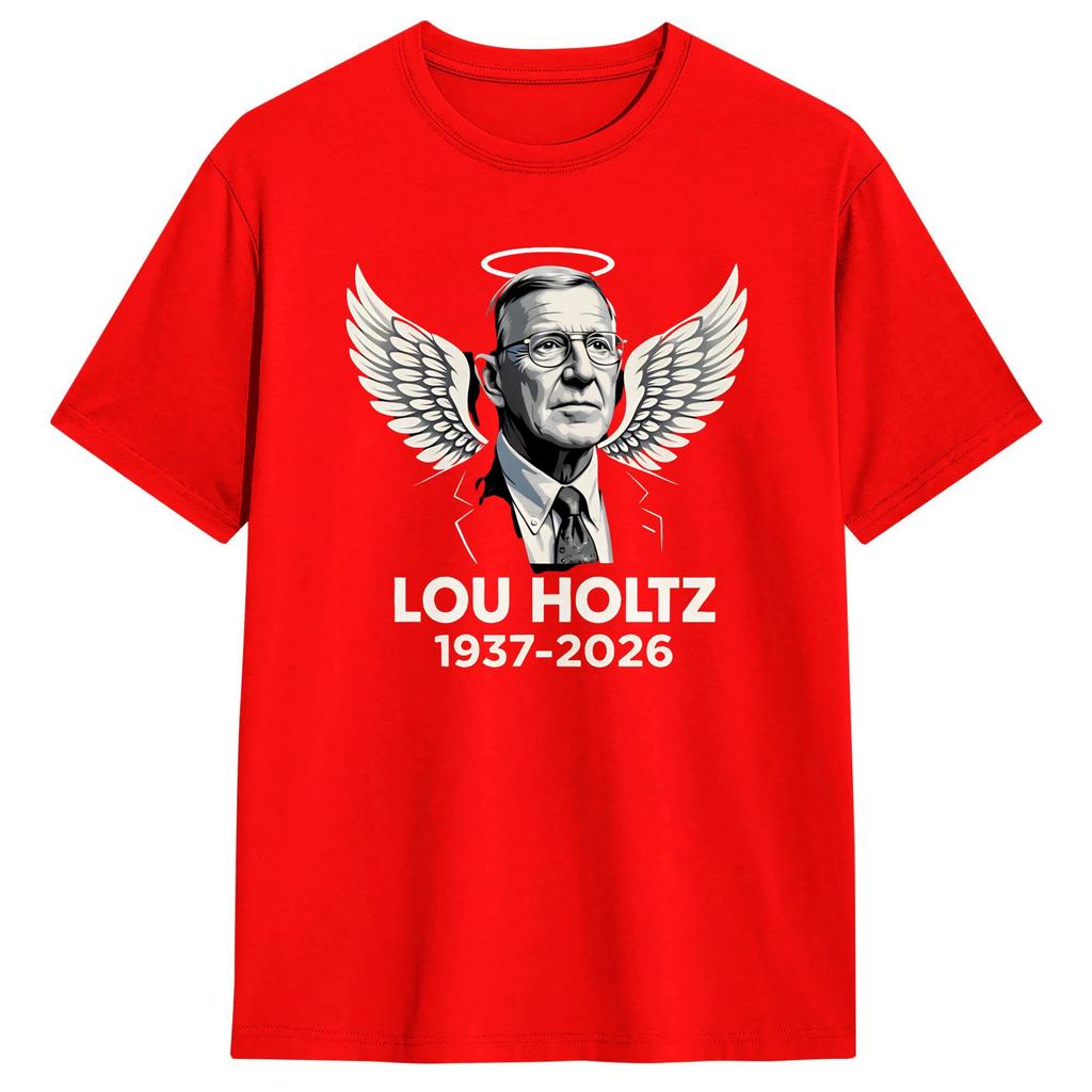 Humorous Lou Holtz RIP TShirts Men Round Collar Cotton T Shirts Short Sleeve Tees Plus Size Clothing