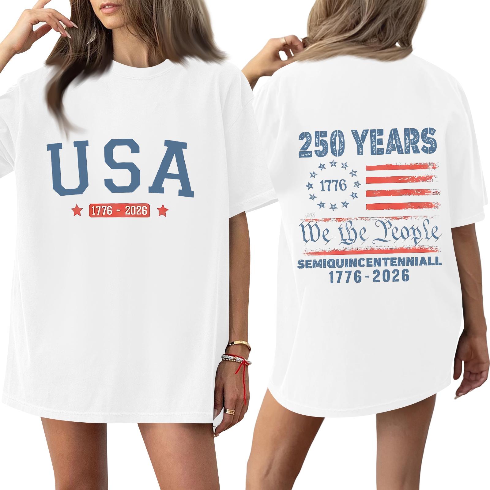 

Women s Fashionable Casual Short-Sleeve Round Neck Printed T-Shirt For The 250th Anniversary Of The Founding Of The United States XXXXXL білий