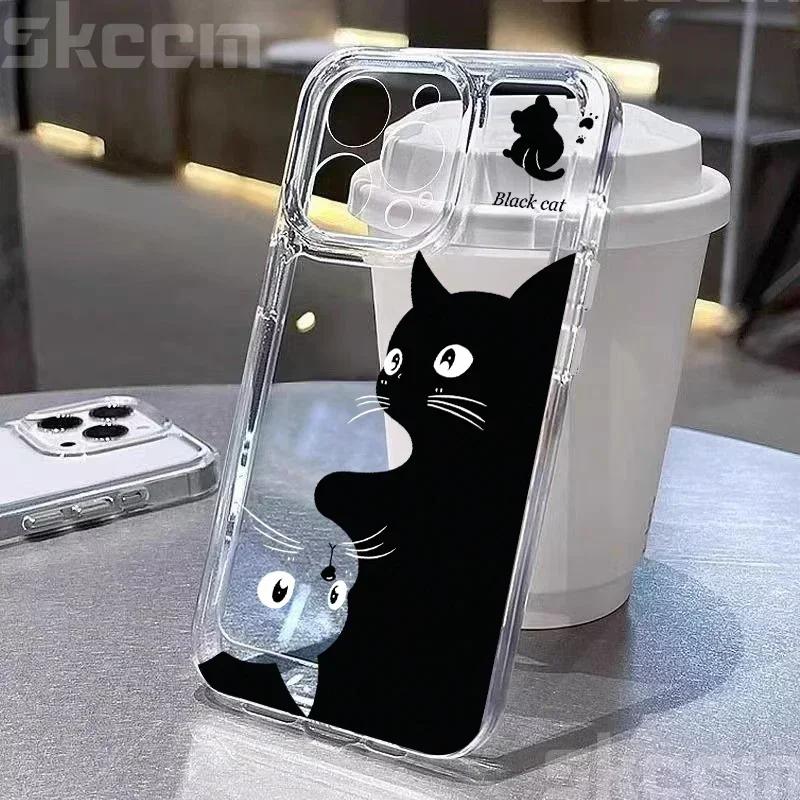 Cartoon Animal Cute Cat Soft Clear Phone Case For iPhone 15 Cases iPhone 16 14 13 12 11 Pro Max Mini XS XR X 7 8 Plus Cover