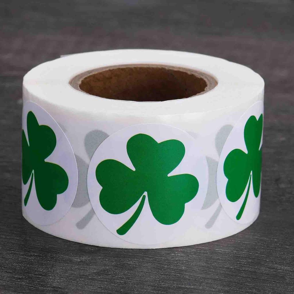 St. Patrick'S Day Sticker Roll Irish Clovers Sticker Roll 3 Leaf Clovers Sticker For Bag Box 500pc Day Stickers