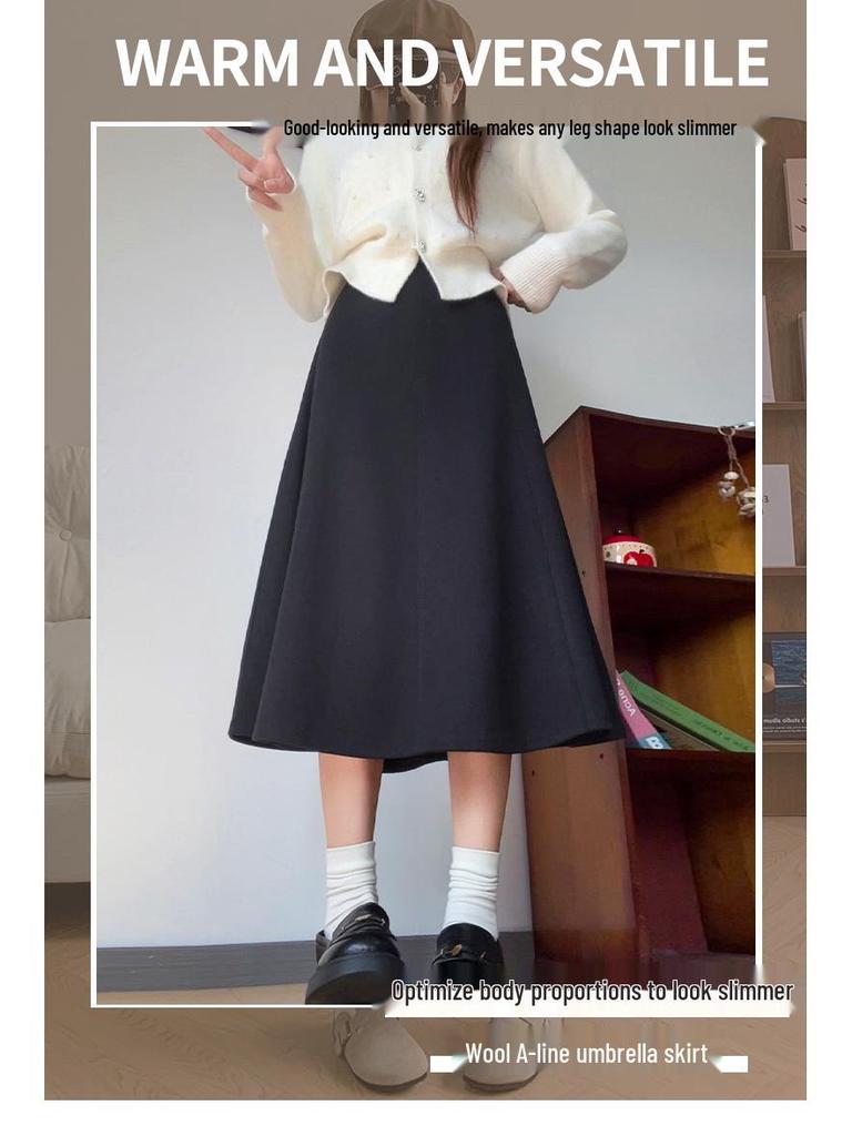 2026 Herbst/Winter High-Waist Kaffee Midi-Rock - Vielseitiger A-Linien-Schnitt mit einem figurschmeichelnden breiten Saumdesign
