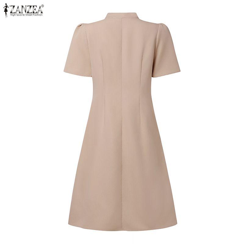 ZANZEA Kadın Günlük Yaka Yazlık Kısa Kollu Elbise
