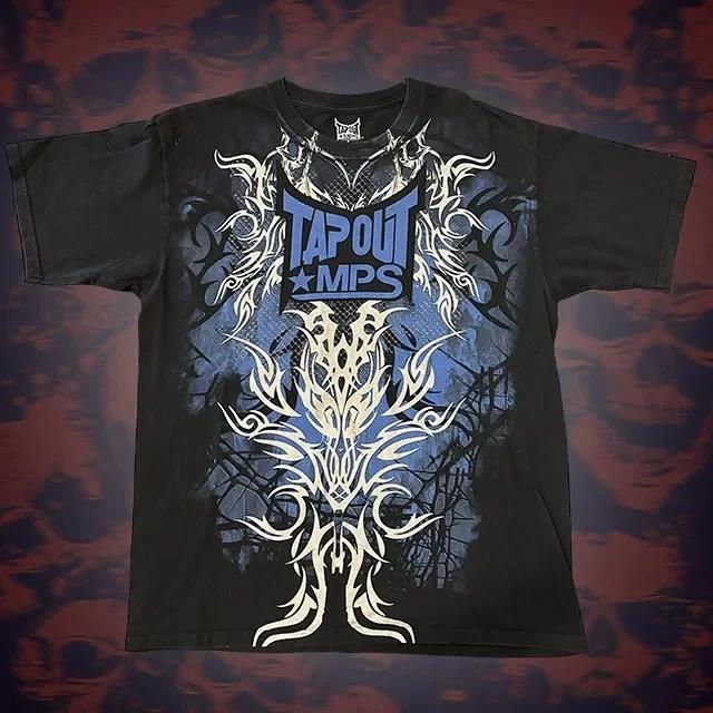 Y2K Tap Out Retro Fashion Cotton T Shirt Men Oversized Graphic Print Streetwear Short Sleeve Tee Distressed Graphic