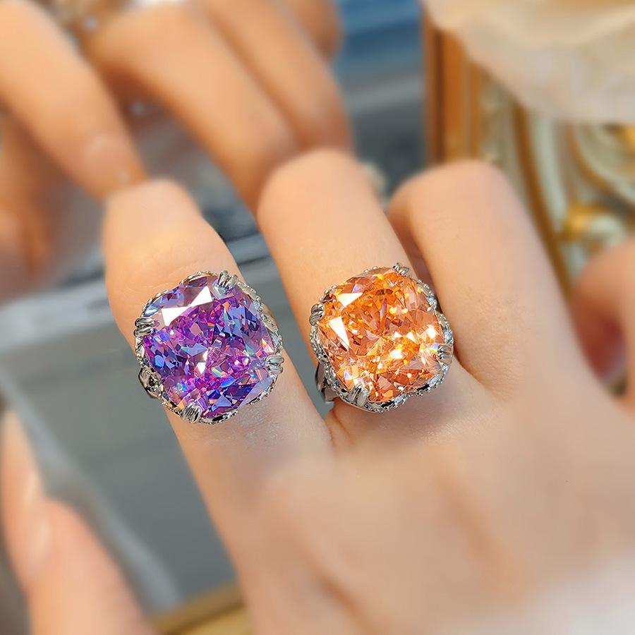Leichter Luxus Papalacha Eisblumen-Schliff Ring Besetzt mit Lila Lithium Hochkarätigem Diamant Öffnung Süße Mode Retro Temperament Frau