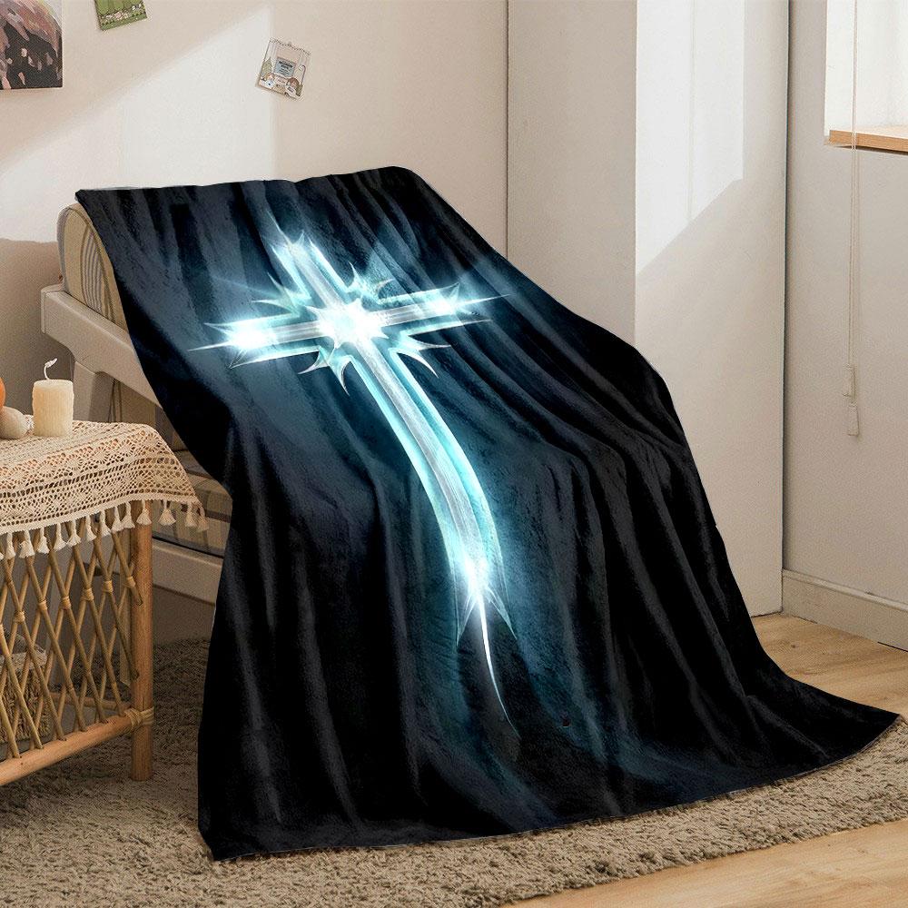 Glowing Cross Blanket Printed Blanket for Living Room Bed Couch lunch break Soft Cozy Blanket for Friend's festival Gift