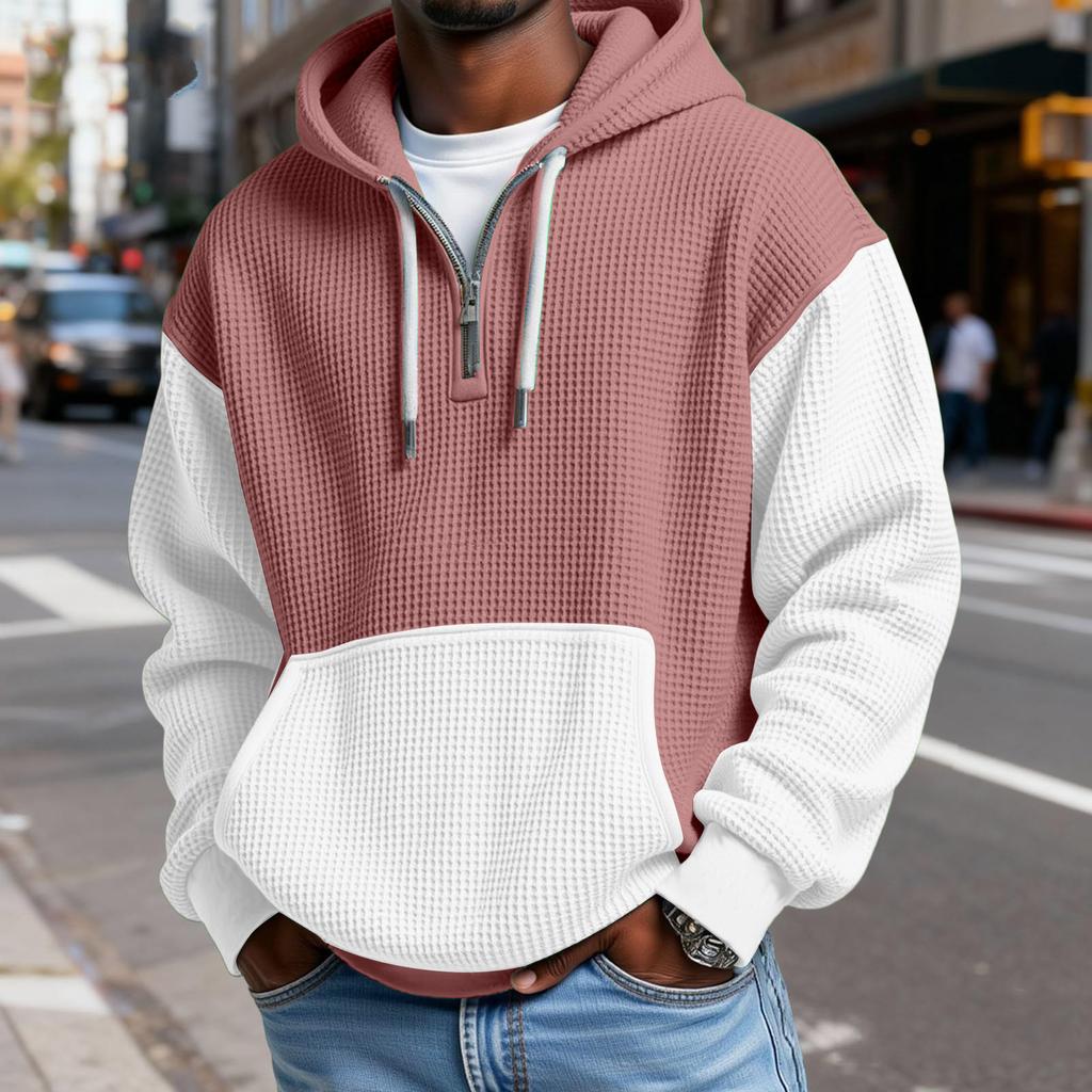 Heren Mode Trendy Halve Rits Capuchon Hoodie Pullover Verdikt Fleece Textuur