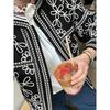 Autumn Casual Long Sleeved Cardigan for Women Loose Coat Floral Print Retro Elegant Top