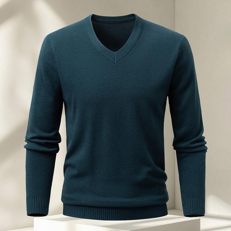 Men S Solid Color V Neck Pullover Sweater Casual Inner Wear For Winter