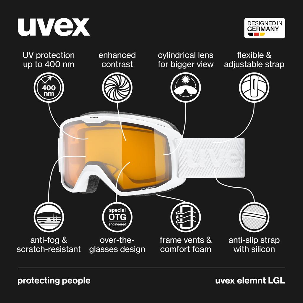 Uvex Ski and Snowboard Double Glasses Element LGL Children's Goggles, Lens, Anti-Fog, Compatible,