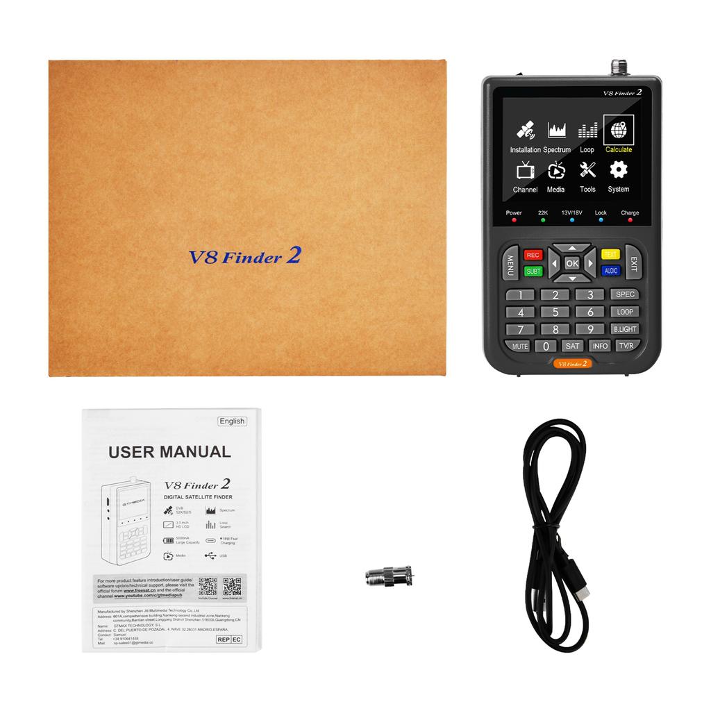 GTMEDIA V8 Finder 2 TV Signal Finder Meter DVB S S2 S2X Signal Receiver 3.5 Inch LCD Dispaly H.264 Auto Calculate Angle